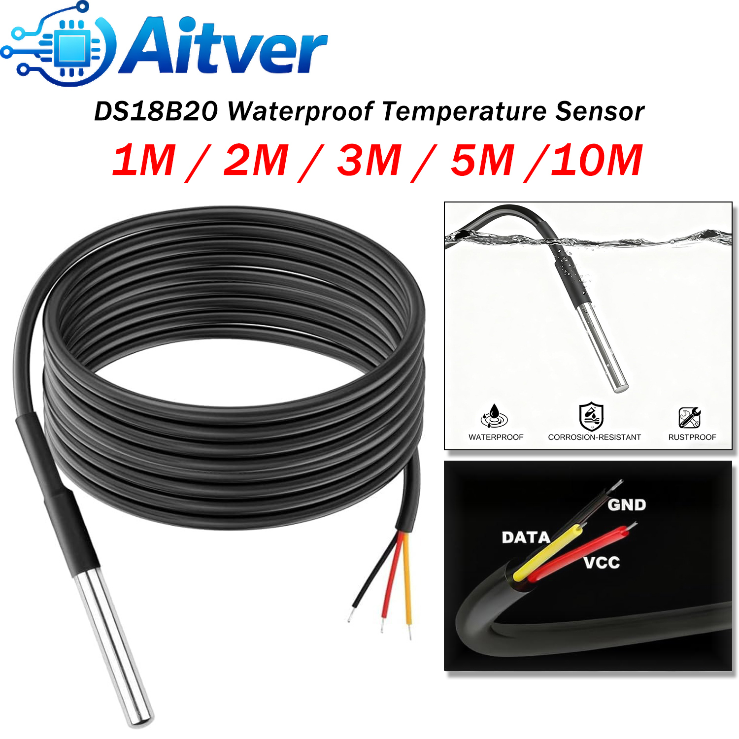 Ds18B20 Temperature Sensor - DS18B20 Waterproof Temperature Sensor Probe 1M