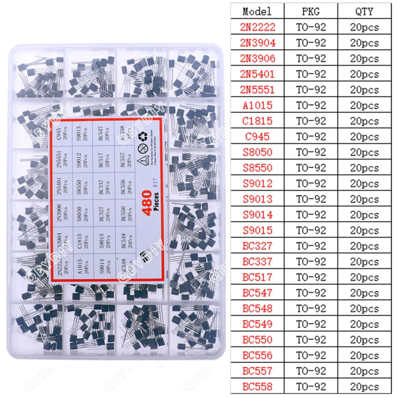 480Pcs 24Types NPN PNP Transis - Mosfet Transistor Set reseña y precio